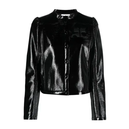 Courrèges , Iconic Vinyl Womens Black Biker Jacket ,Black female, Sizes: