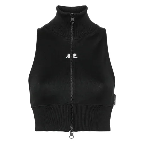 Courrèges , Logo-Patch Cropped Jacket ,Black female, Sizes:
