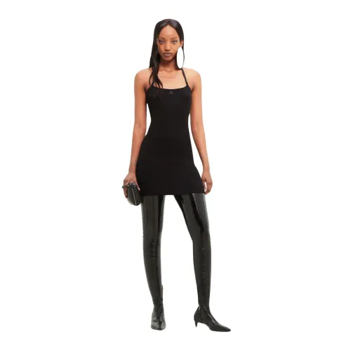 Courrèges , Mini Knit Strap Rib Dress ,Black female, Sizes:
