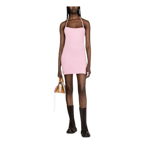 Courrèges , Mini Knit Strap Rib Dress ,Pink female, Sizes: