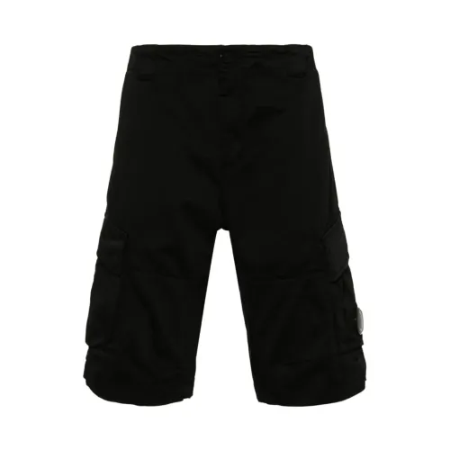 C.p. Company , Black Cargo Shorts with Logo Application ,Black male, Sizes: