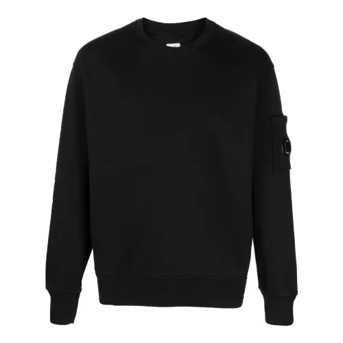 C.p. Company , Black Cotton Sweater with Lens Motif ,Black male, Sizes: