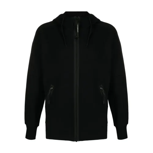 C.p. Company , Black Fleece Cotton Sweatshirt with Adjustable Mask Hood ,Black male, Sizes: