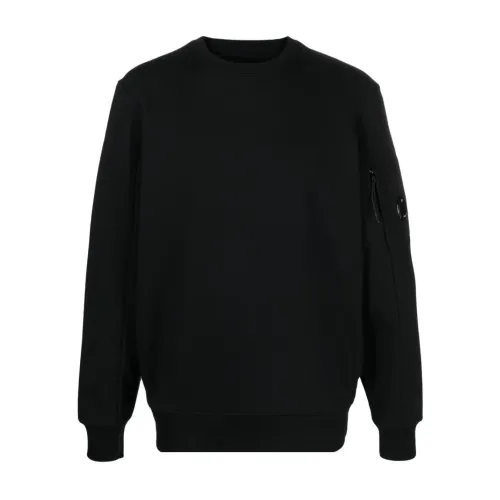 C.p. Company , Black Fleece Cotton Sweatshirt with Ribbed Crew Neck ,Black male, Sizes: