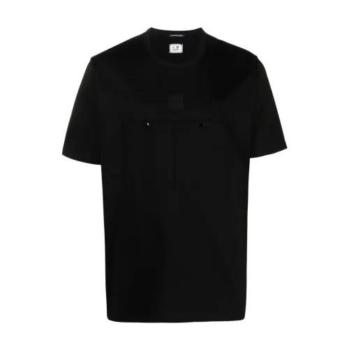 C.p. Company , Black Jersey T-shirt with Logo Print and Front Pockets ,Black male, Sizes:
