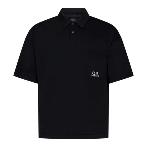 C.p. Company , Black T-shirts and Polos with Contrasting Logo Embroidery ,Black male, Sizes: