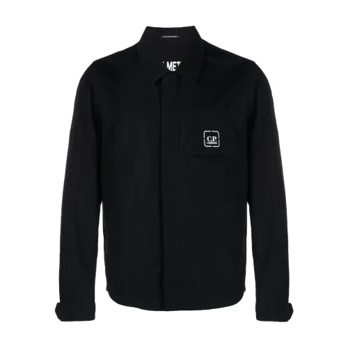 C.p. Company , Blue Cotton Shirt Jacket with Logo Print ,Blue male, Sizes: