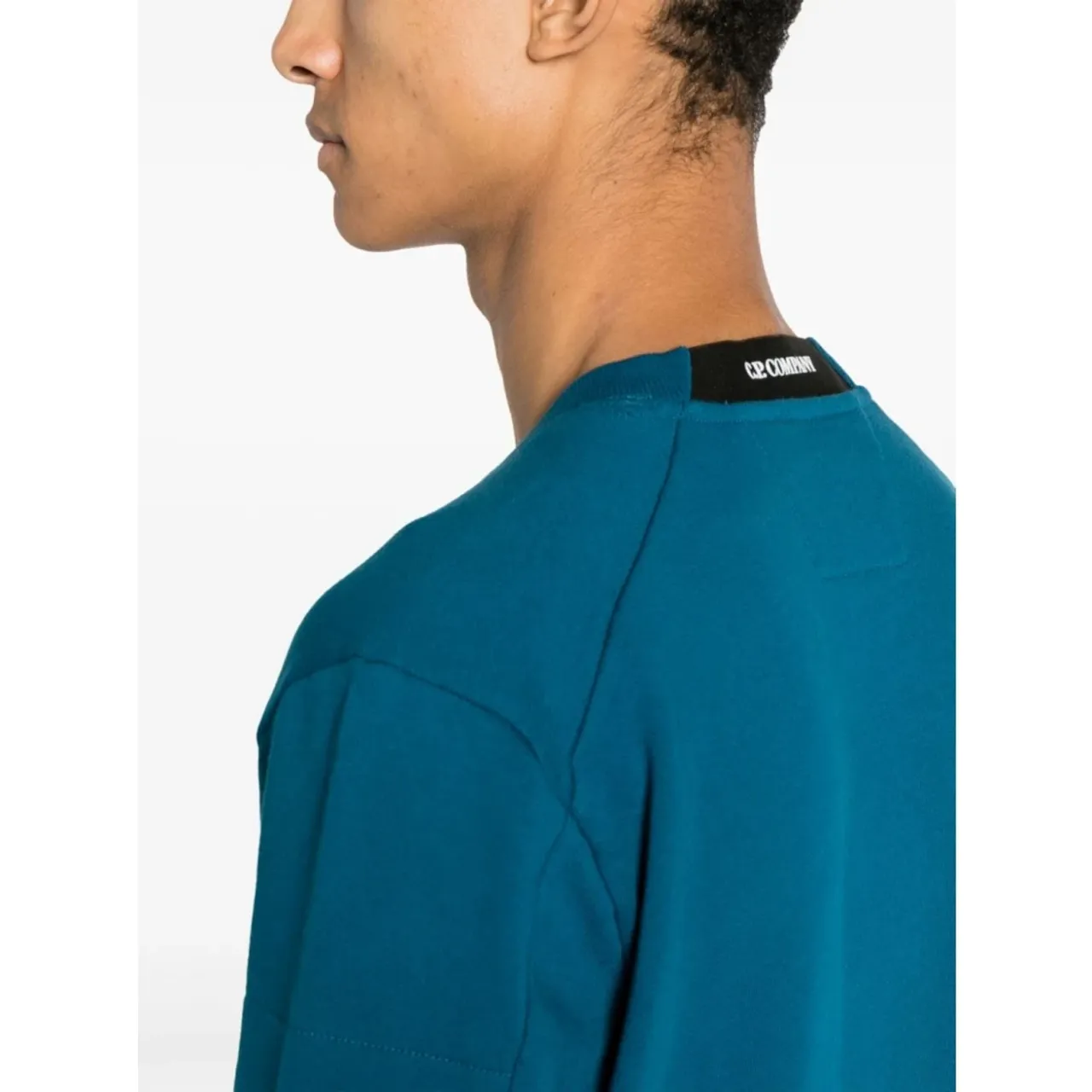 C.p. Company , Blue Fleece Cotton Sweatshirt with Ribbed Crew Neck ,Blue male, Sizes: