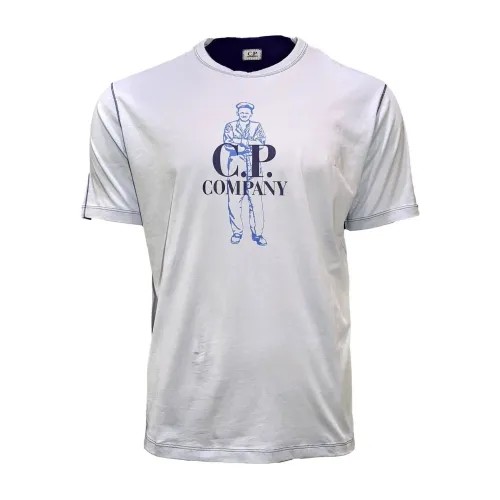 C.p. Company , Blue T-Shirt with Suede Logo ,Blue male, Sizes: