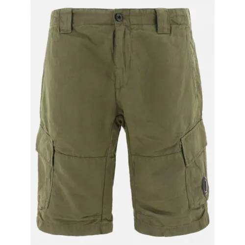 C.p. Company , Cargo Shorts in Green Cotton Linen Blend ,Green male, Sizes: