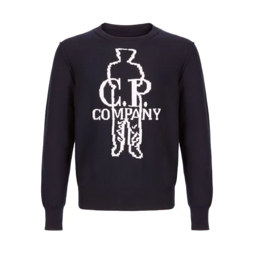 C.p. Company , Contrast Logo Crewneck Sweater ,Blue male, Sizes: