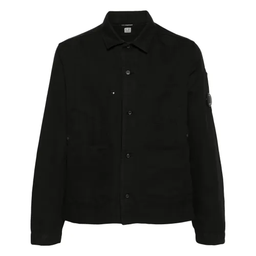 C.p. Company , Cotton/Linen Overshirt ,Black male, Sizes: