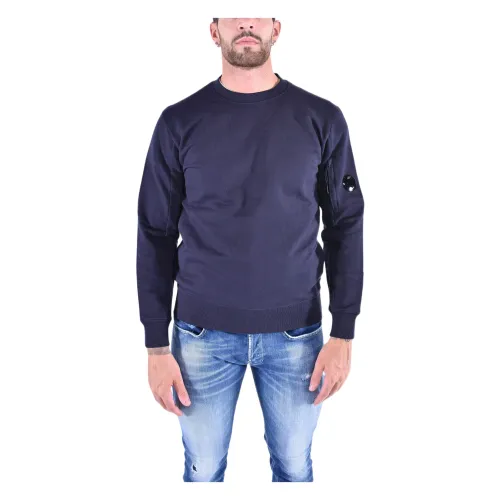 C.p. Company , Diagonal Raised Fleece Lens Sweatshirt ,Blue male, Sizes: