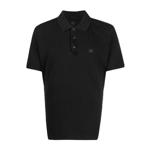 C.p. Company , Embroidered Cotton Polo Shirt ,Black male, Sizes: