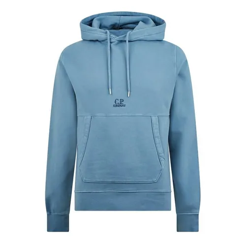 CP Company Embroidered Logo Hooded Sweatshirt - Blue