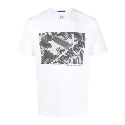 C.p. Company , Graphic Print White T-shirt with Logo ,White male, Sizes:
