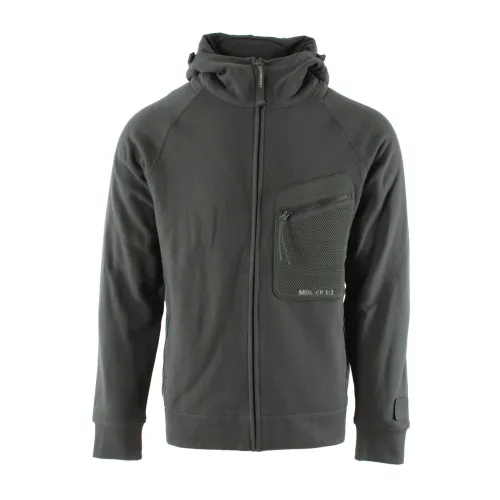 C.p. Company , Green Fleece Zip Sweatshirt ,Gray male, Sizes: