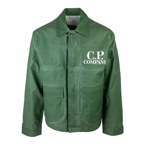 C.p. Company , Green Logo Print Zip Jacket ,Green male, Sizes: