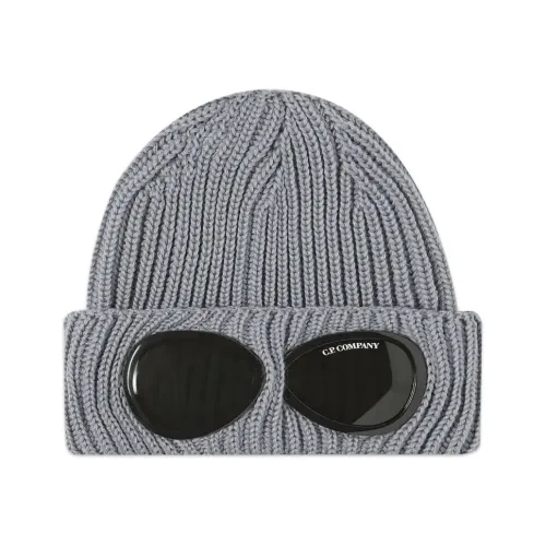 C.p. Company , Grey Melange Ribbed Beanie with Goggle Detail ,Gray female, Sizes: ONE