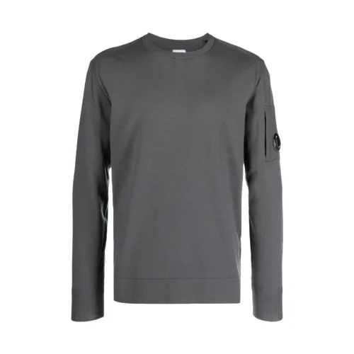 C.p. Company , Grey Merino Wool Sweater with Ribbed Cuffs and Collar ,Gray male, Sizes: