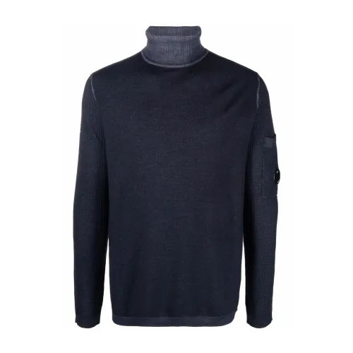 C.p. Company , Lens Logo Turtleneck Sweater ,Blue male, Sizes: