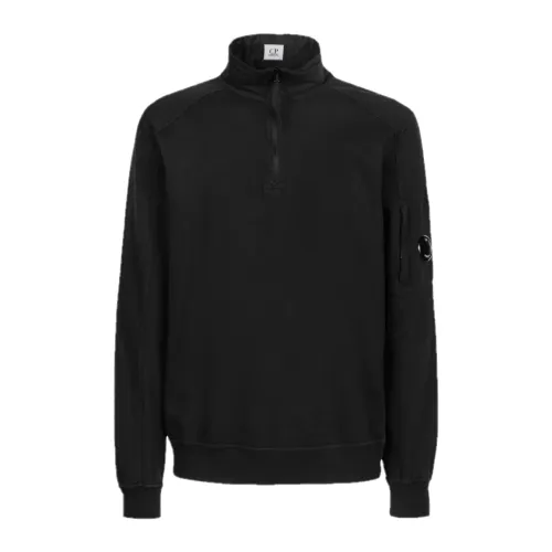 C.p. Company , Light Fleece Half Zip Sweatshirt ,Black male, Sizes: