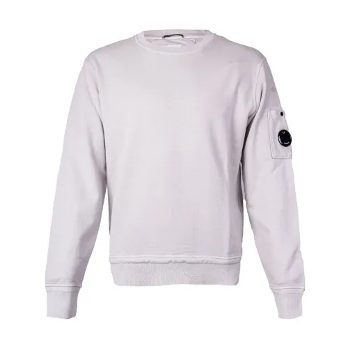 C.p. Company , Lightweight Washed Cotton Crewneck Sweatshirt with Logo Sleeve Detail ,Gray male, Sizes: