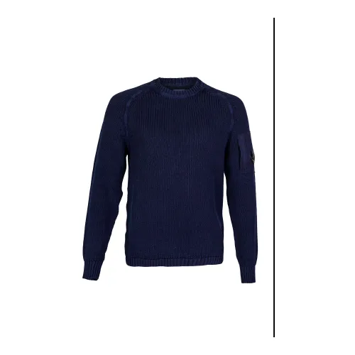 C.p. Company , Long Sleeve Cotton Crewneck Sweater - Raglan Shoulder - Regular Fit ,Blue male, Sizes: