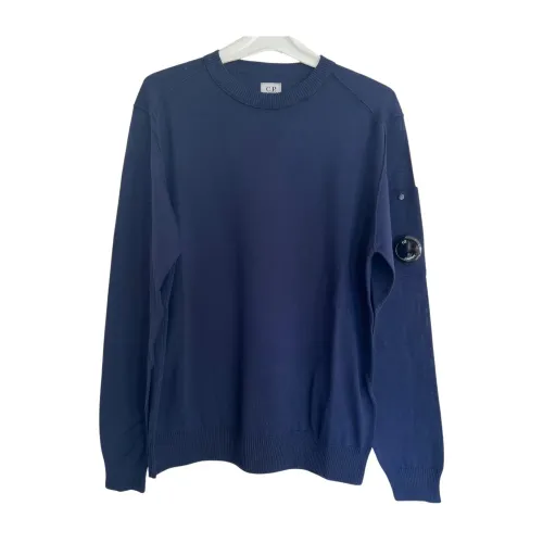 C.p. Company , Marino Cotton Knit Round Neck Sweater ,Blue male, Sizes: