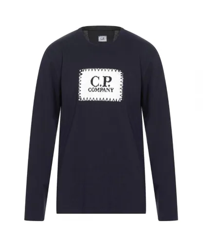C.P. Company Mens Block Chest Logo Navy Blue Long Sleeve T-Shirt