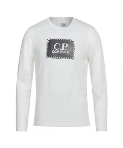 C.P. Company Mens Block Chest Logo White Long Sleeve T-Shirt