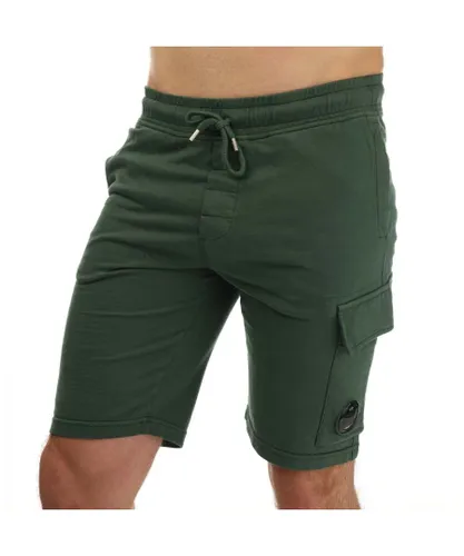 C.P. Company Mens Light Fleece Utility Shorts in Green Cotton