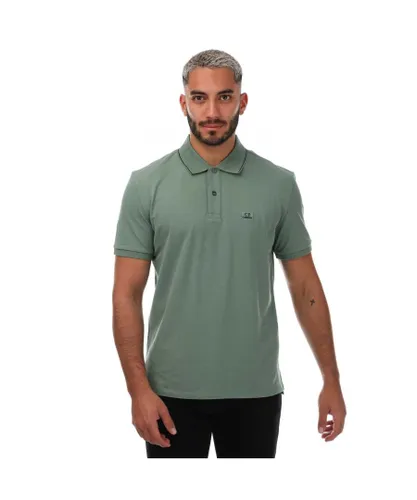 C.P. Company Mens Stretch Piquet Striped Collar Polo Shirt in Green Cotton