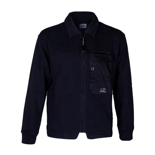 C.p. Company , Men's Zip-Up Shirt Collar Sweatshirt ,Blue male, Sizes: