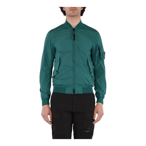 C.p. Company , Nylon Logo Bomber Jacket for Men ,Green male, Sizes:
