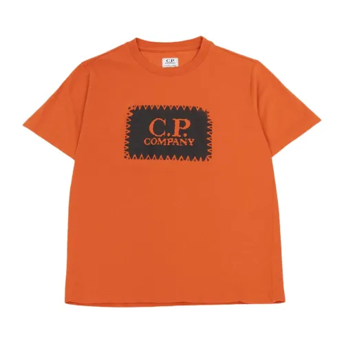 C.p. Company , Orange Kids T-shirt with Logo Print ,Orange male, Sizes: