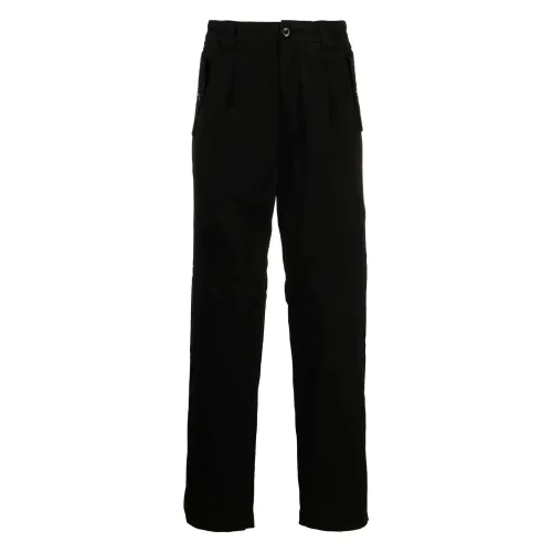 C.p. Company , Pleated Cargo Trousers with Logo Patch ,Black male, Sizes: