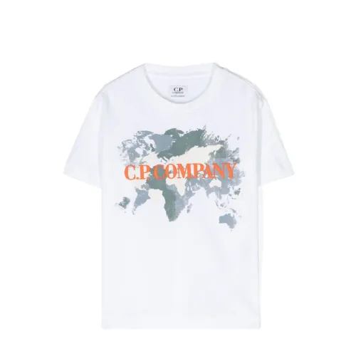 C.p. Company , Print Detail White T-shirt with Orange Logo ,White male, Sizes: