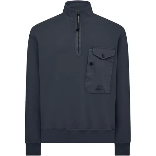 CP COMPANY Quarter Zip Fleece Sweatshirt - Blue