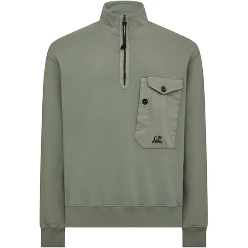 CP COMPANY Quarter Zip Fleece Sweatshirt - Green