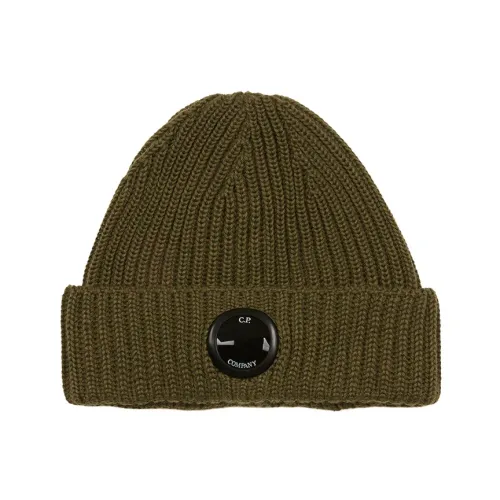 C.p. Company , Ribbed Wool Beanie with Logo ,Green unisex, Sizes: ONE