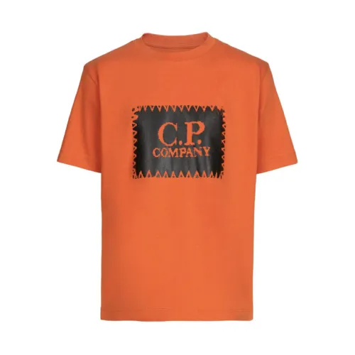 C.p. Company , Short Sleeve T-Shirt with Contrast Logo ,Orange male, Sizes: