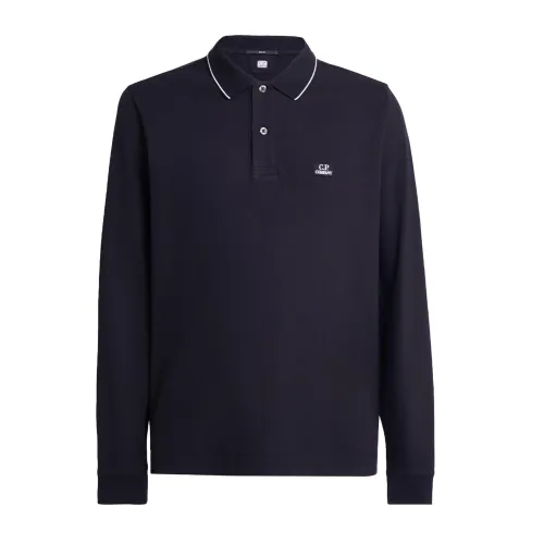 C.p. Company , Slim Fit Long Sleeve Polo Shirt ,Blue male, Sizes: