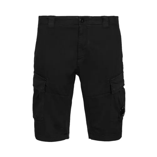 C.p. Company , Stretch Sateen Cargo Shorts with Reinforced Belt Loops ,Black male, Sizes:
