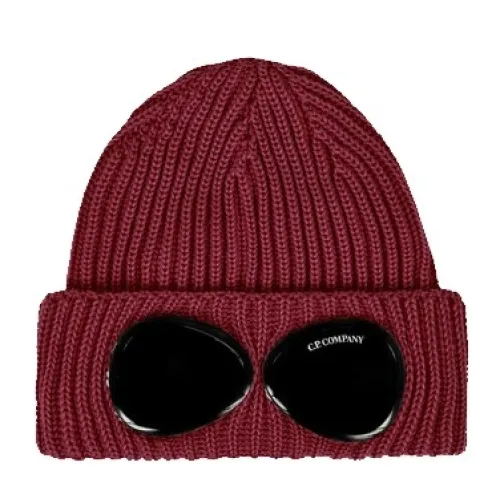 C.p. Company , Thick Ribbed Knit Beanie with Goggle Detail ,Red female, Sizes: ONE