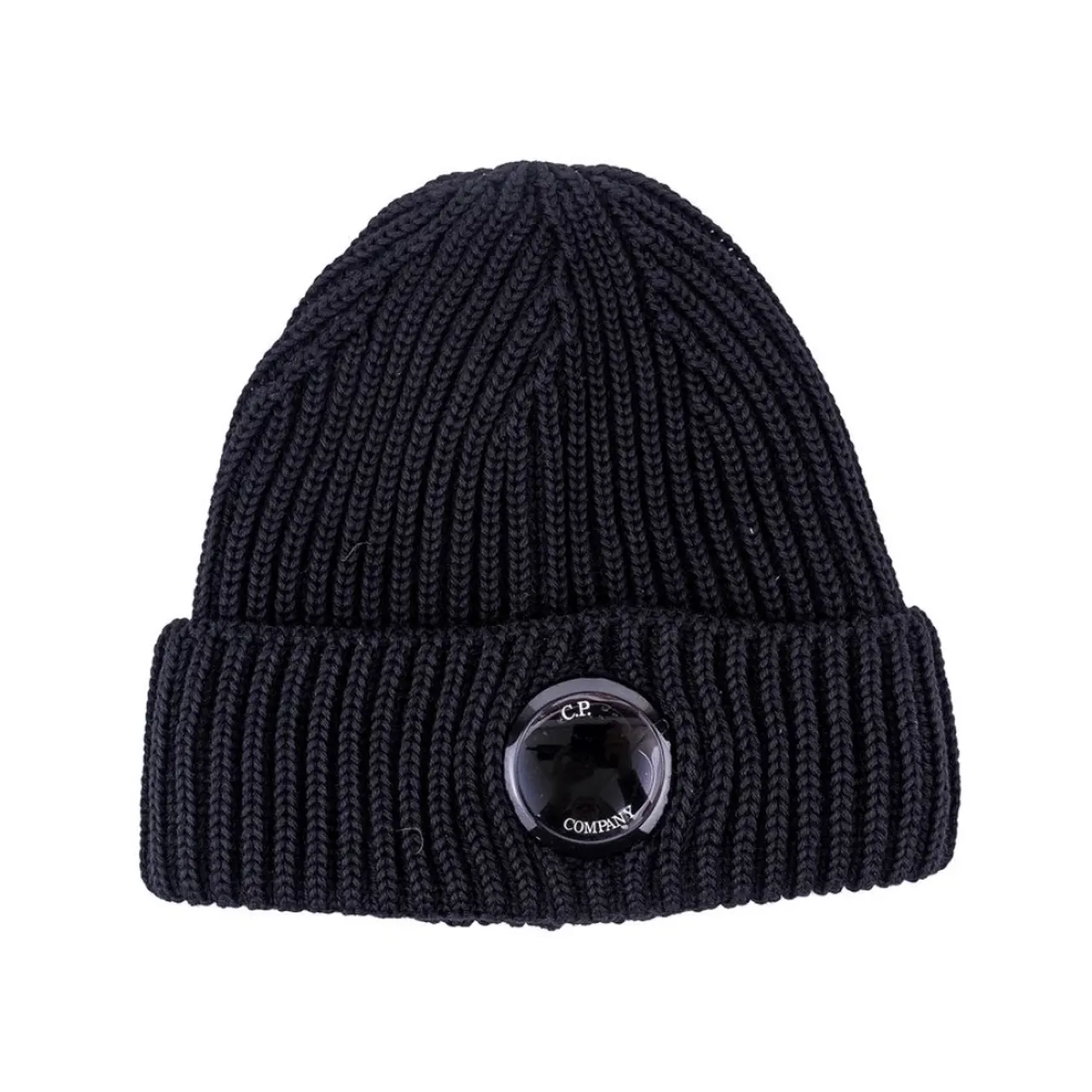 C.p. Company , Thin Wool Beanie with Front Lens Detail ,Black male, Sizes: ONE
