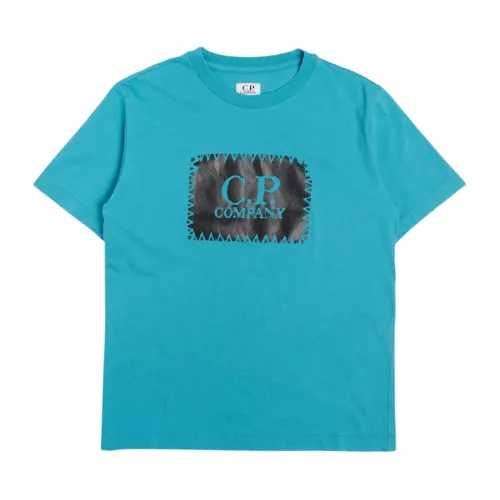 C.p. Company , Turquoise Kids T-shirt with Logo Print ,Blue male, Sizes: