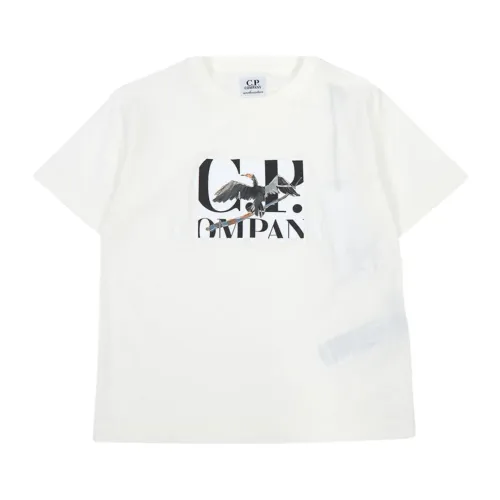 C.p. Company , White Kids T-shirt with Logo Print ,White male, Sizes: