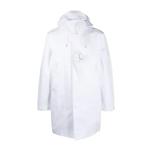 C.p. Company , White Logo Patch Hooded Coat ,White male, Sizes: