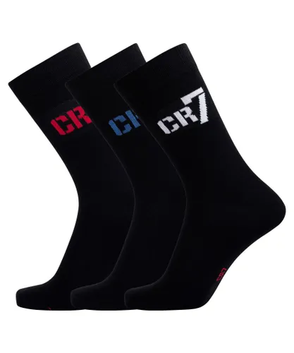 CR7 Boys - Childrens 3 Pack Cotton Rich Breathable School Socks - Black / Blue / Red - Multicolour